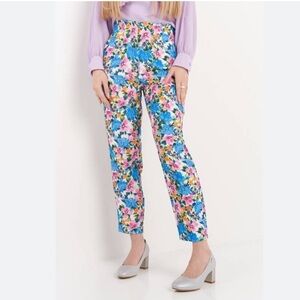 Zara cigarette pants trouser Size M Floral Printed Colorful Blue Hi Rise